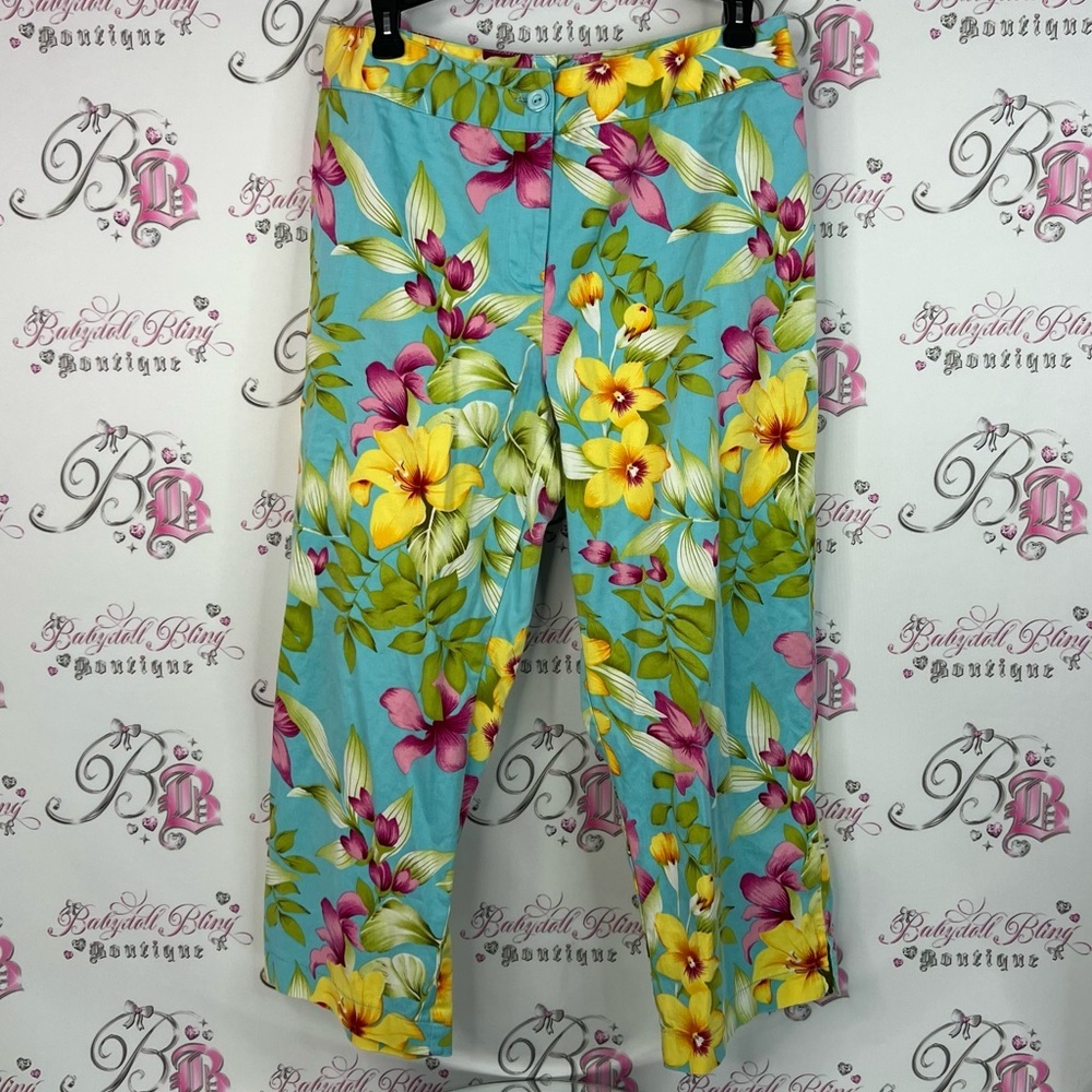 Capri pants bottoms floral pedal pushers crop Floral Print Capri Pants